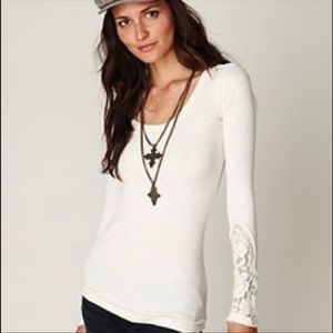 Free People Thermal Top Crafty Cuff Sleeve Lace